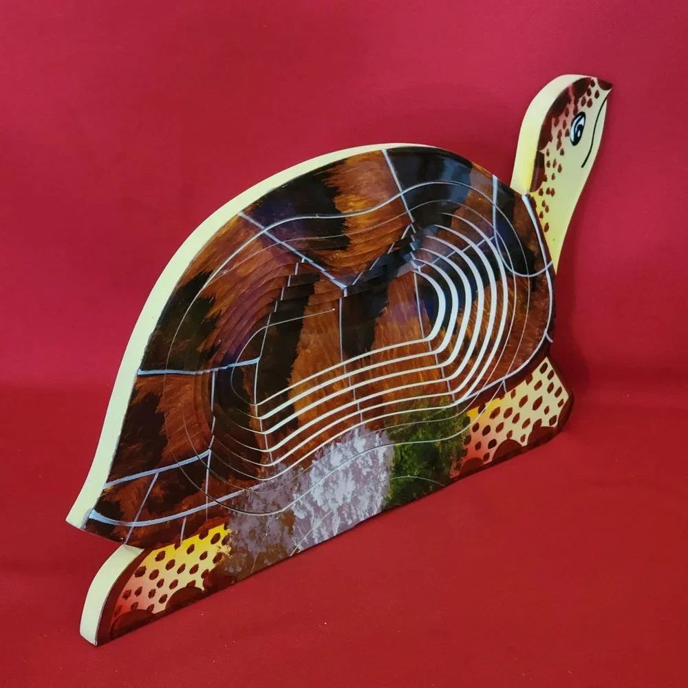 Wooden Collapsible Spiral Cut Turtle Bowl Basket Home Decor